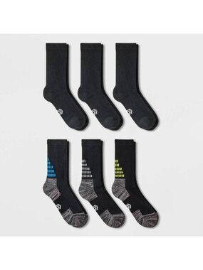 All In Motion Boys 6 pack Crew Socks Size L